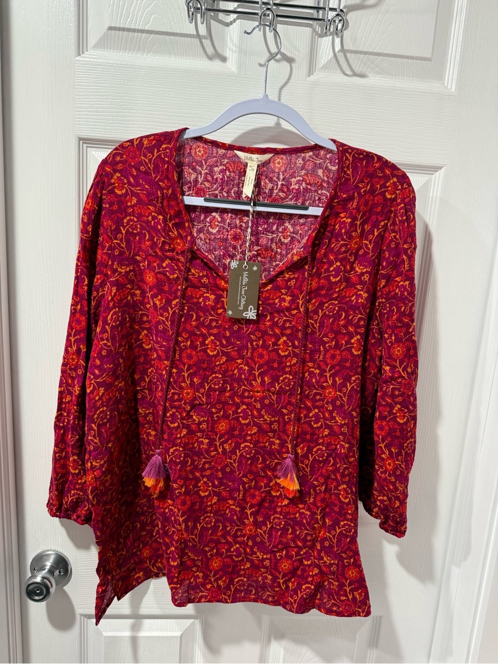 Matilda Jane Red Floral Tie-Front coral reef Medallion printed blouse